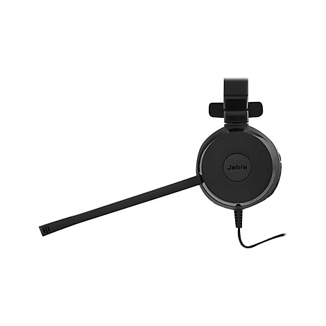 Casque noir avec microphone. Le casque porte le logo Jabra.