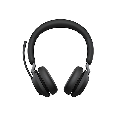 Schwarzer Over-Ear-Kopfhörer mit Mikrofon, freigestellt auf weißem Hintergrund.