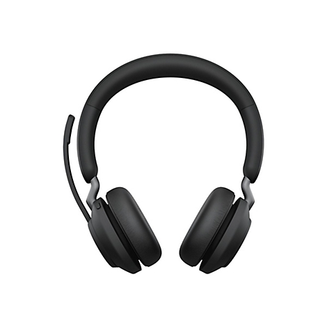 Schwarzer Over-Ear-Kopfhörer mit Mikrofon vor weißem Hintergrund.