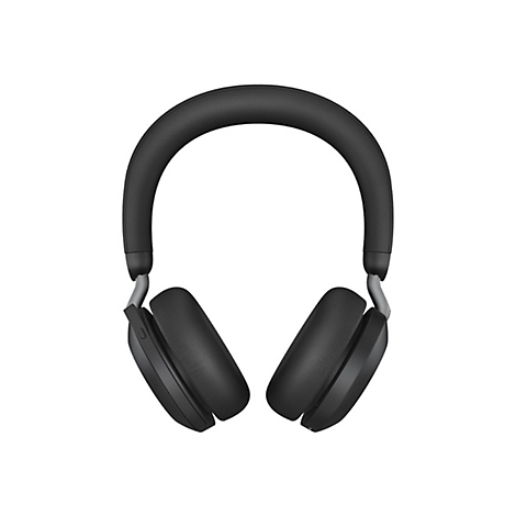 Schwarze Over-Ear-Kopfhörer mit gepolstertem Bügel und Ohrmuscheln. Die Ohrpolster sind oval und die Bügel sind silberfarben.