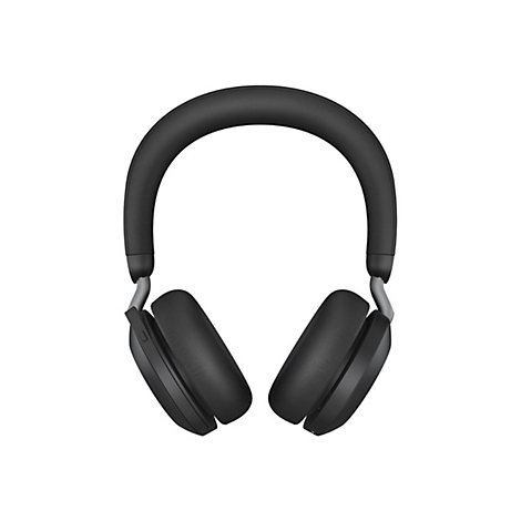 Casque noir sur fond blanc, les écouteurs et l'arceau sont clairement visibles.