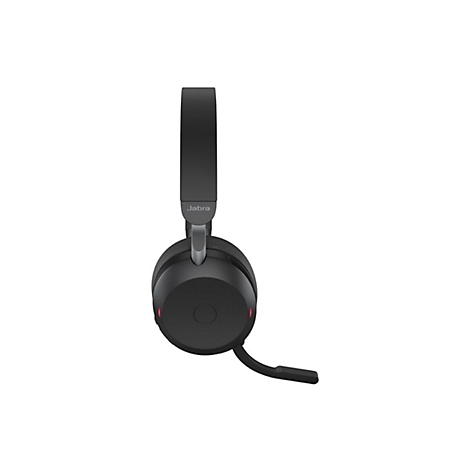 Casque Jabra noir avec bandeau et micro, sur fond blanc. Logo clairement visible.