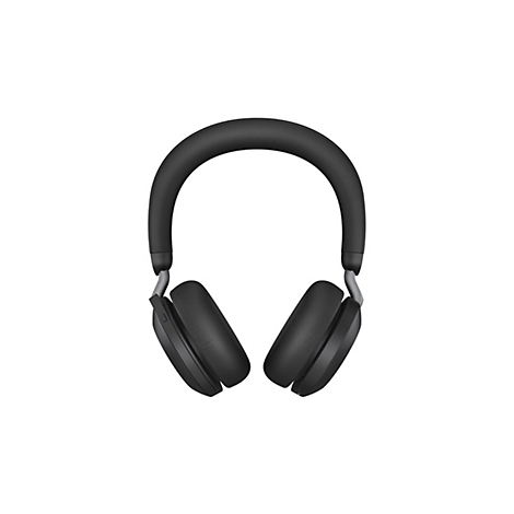 Casque noir avec bandeau rembourré et oreillettes, sur fond blanc.