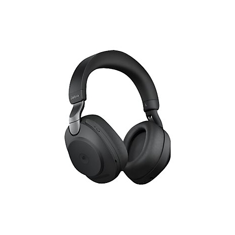 Casque circum-auriculaire noir Jabra sur fond blanc. Le logo Jabra est visible sur l'écouteur gauche.