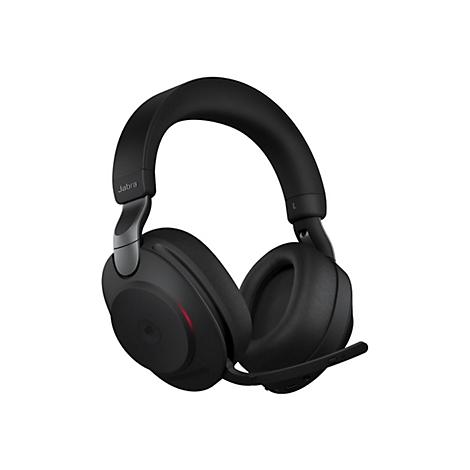 Casque Jabra noir avec microphone. Le logo Jabra est visible. Le fond est blanc.