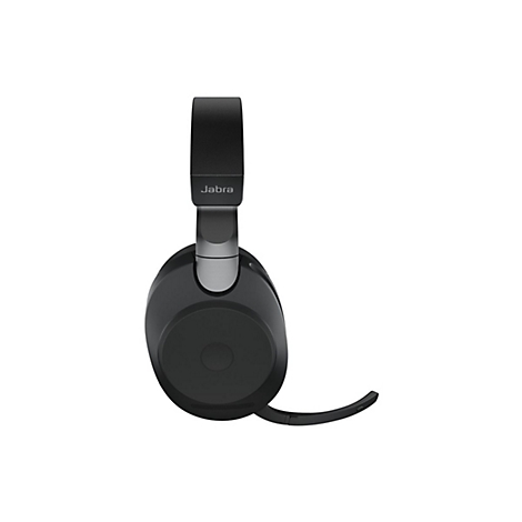 Casque Jabra noir avec bandeau et microphone.