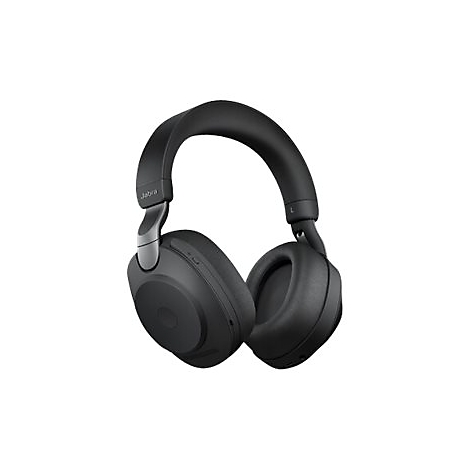 Casque circum-auriculaire noir de Jabra. Sur fond noir.