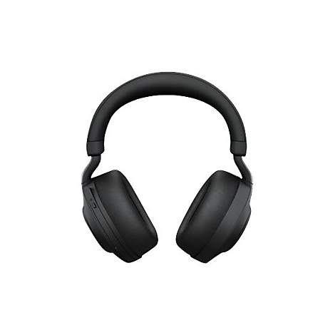 Casque noir sur fond blanc. Les Ã©couteurs sont grands et rembourrÃ©s, l'arceau est incurvÃ©.
