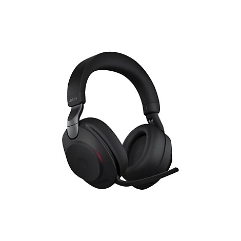 Casque Jabra noir avec microphone sur fond blanc. Le logo Jabra est visible. Le design est Ã©lÃ©gant.