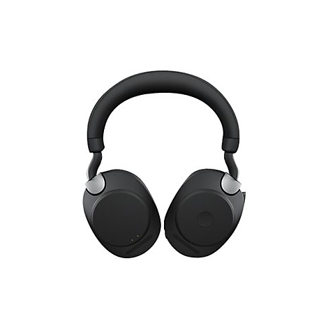 Casque noir avec bandeau et oreillettes rembourrés, accents gris, sur fond blanc.
