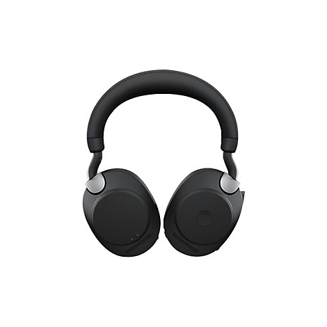 Casque noir avec bandeau rembourrÃ© et oreillettes sur fond blanc.