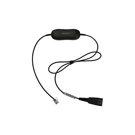 Schwarzes Headset-Kabel mit GN1221 Schriftzug. Klinkenstecker und rechteckiger Stecker.