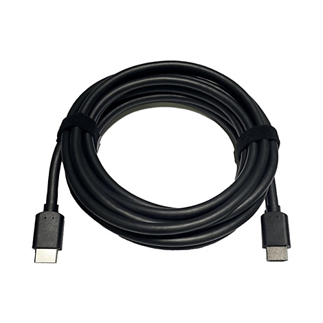 Schwarzes USB-C-Kabel, aufgerollt und mit Klettverschluss fixiert. Anschlüsse an beiden Enden.
