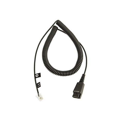 Schwarzes Telefonkabel mit gewundener Spirale und zwei Steckern an den Enden.