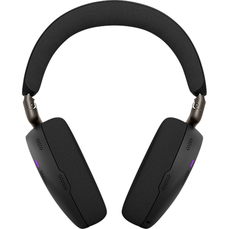 Casque supra-auriculaire noir avec bandeau et oreillettes rembourrés. Des accents violets sont visibles sur les oreillettes.