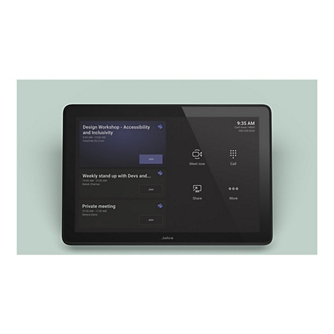 Schwarzes Tablet mit einem Bildschirm, der verschiedene Meetings anzeigt. Die Uhrzeit wird oben rechts angezeigt.