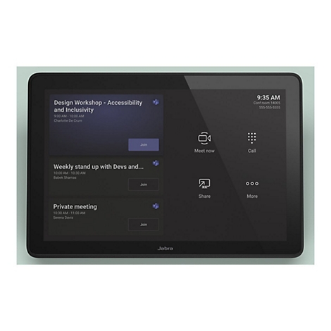 Schwarzes Tablet mit Meeting-App. Design Workshop, Weekly Stand-Up und Private Meeting geplant. Uhrzeit: 9:35 Uhr.