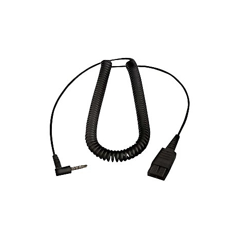 Schwarzes, spiralförmiges Telefonkabel mit Klinkenstecker und speziellem Stecker.