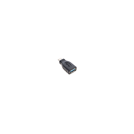Ein schwarzer USB-C-auf-USB-A-Adapter. Auf der einen Seite ein USB-C-Stecker, auf der anderen eine USB-A-Buchse.