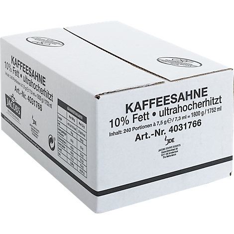 A white box labeled "Kaffeesahne 10% Fett".