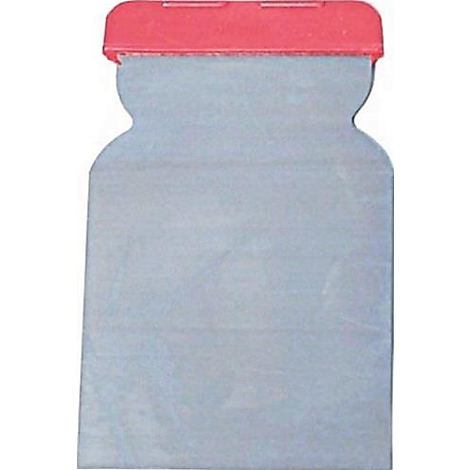 Metal spatula with red handle. The blade has a bulbous shape.