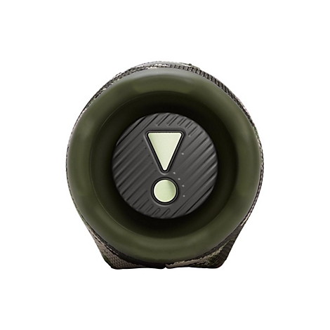 Draufsicht auf einen grünen Bluetooth-Lautsprecher mit Ausrufezeichen-Symbol.