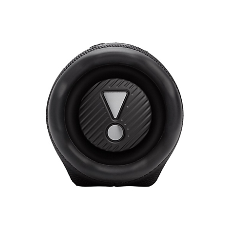 Nahaufnahme der seitlichen Bassmembran eines schwarzen JBL Lautsprechers mit silbernem Markenlogo.