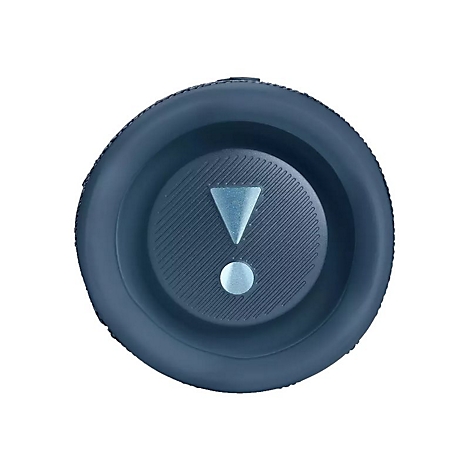 Nahaufnahme der blauen, passiven Bassmembran eines JBL Bluetooth-Lautsprechers mit mittigem Logo.
