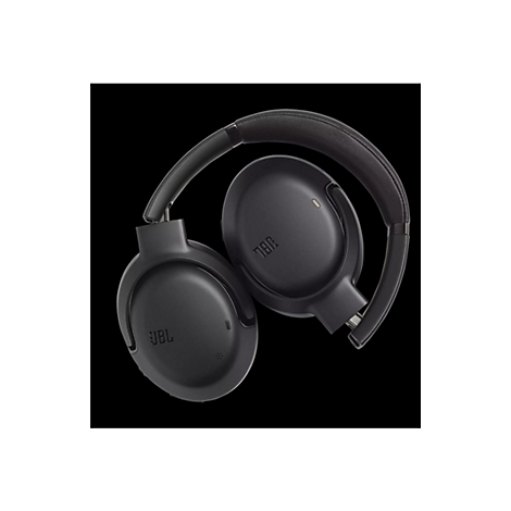 Schwarze JBL Over-Ear-Kopfhörer vor schwarzem Hintergrund.