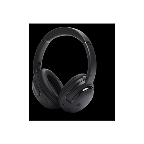 Schwarze JBL Over-Ear-Kopfhörer vor schwarzem Hintergrund.