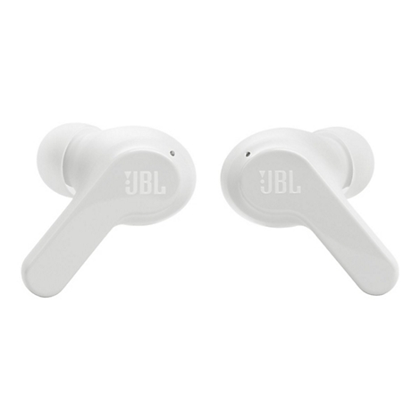 Zwei weiße JBL In-Ear-Kopfhörer vor weißem Hintergrund.