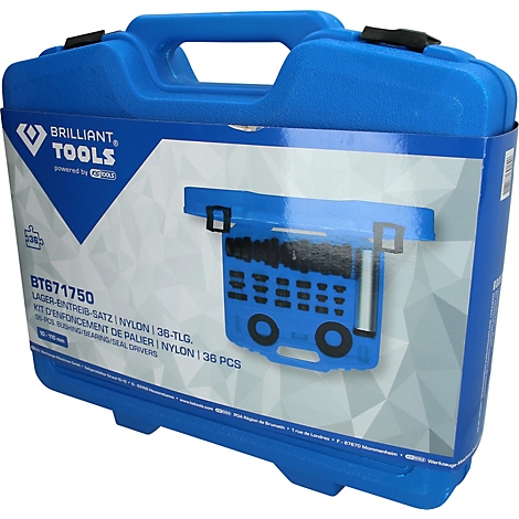 Mallette en plastique bleu Brilliant Tools avec kit de montage de roulements 36 pièces.