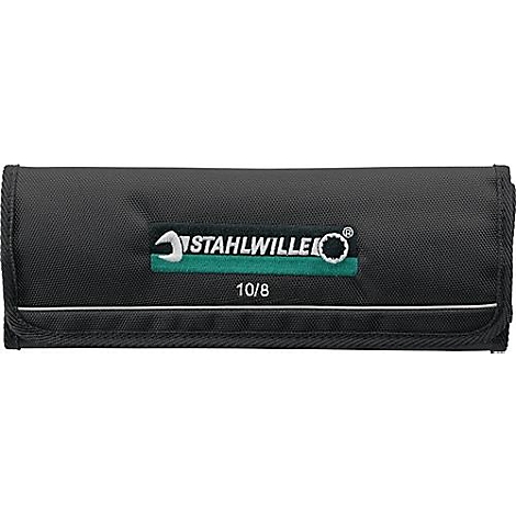 Sac à outils noir avec le logo "STAHLWILLE" et l'inscription "10/8" en lettres blanches.
