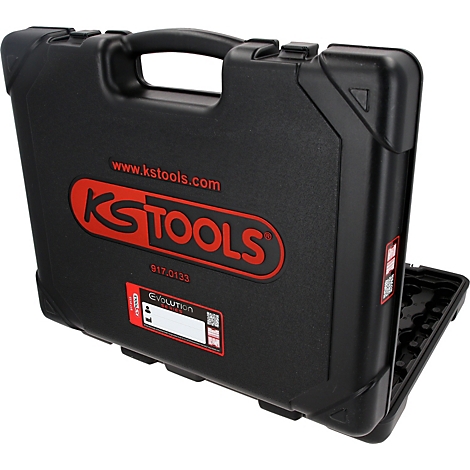 Mallette à outils noire KS Tools avec logo rouge sur fond neutre.