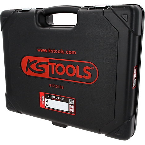 Mallette à outils en plastique noir KS Tools avec logo rouge.