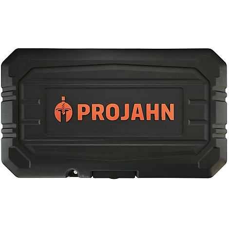 Mallette à outils en plastique noir avec le logo orange Projahn.