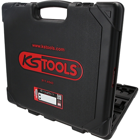 Mallette à outils en plastique noir de KS Tools avec logo rouge sur le devant.