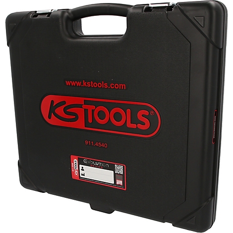 Mallette à outils noire KS Tools avec logo et étiquette rouges.