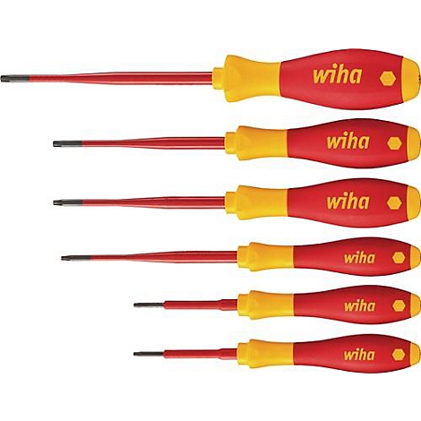 Six tournevis isolés, rouge-jaune, avec l'impression "wiha".
