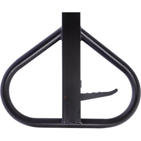 Close-up of a black bike parking stand, resembling a bike frame.