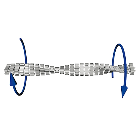 A metallic, cylindrical object, circled by two triangle-shaped arrows.