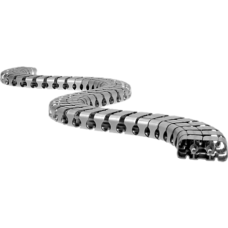 A winding metal cable channel, its shape resembling a snake.