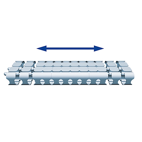 Image of a silver rolling chain with an arrow indicating the direction of movement.