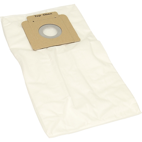 Sac d'aspirateur crème avec un dessus en carton brun, étiqueté "Top Oben".