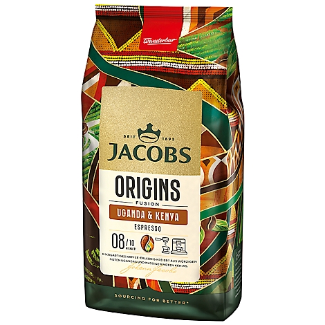 Kaffeepackung mit der Aufschrift "Jacobs Origins Uganda & Kenya".