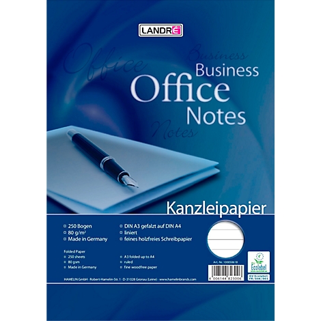 Blaues Notizbuch mit Kugelschreiber, Text: Business Office Notes. Aufschrift: Kanzleipapier.
