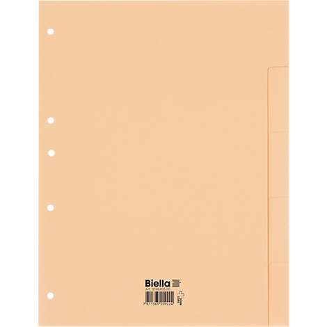 Hellbraune, gelochte Dokumentenmappe mit dem Label 'Biella'. Die rechte Seite ist unterteilt.