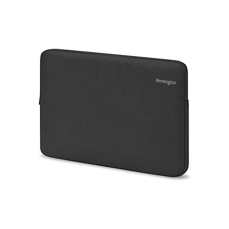 Sacoche pour ordinateur portable noire, avec le logo Kensington. Sur fond clair.