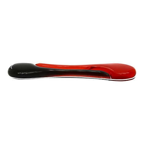 Ein ergonomisches Handgelenk-Pad, zweifarbig, schwarz und rot, mit einer weißen Linie an der Unterseite.