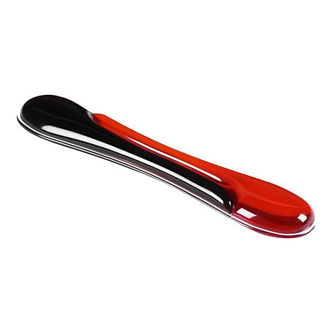 Ein ergonomisches Handgelenk-Pad in Schwarz und Rot, mit weißem Rand, auf weißem Hintergrund.